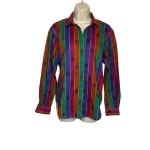 80’s Vintage John Henry Colorful Striped Women's Blouse Sz 12